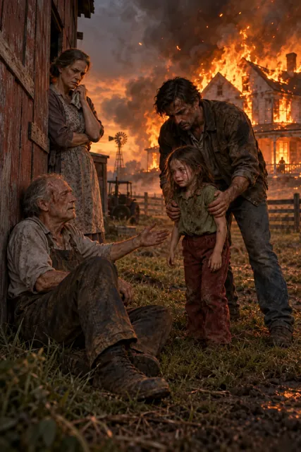 Fire light, faces and grief in a single frame.